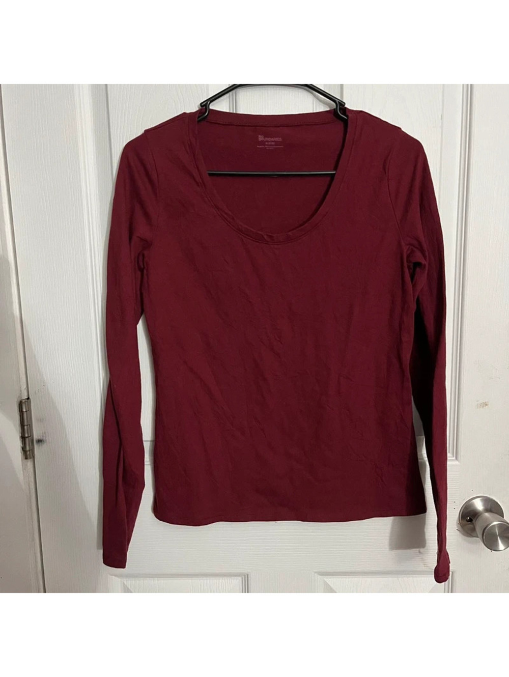 Burgundy Scoop Neck Long Sleeve Top M